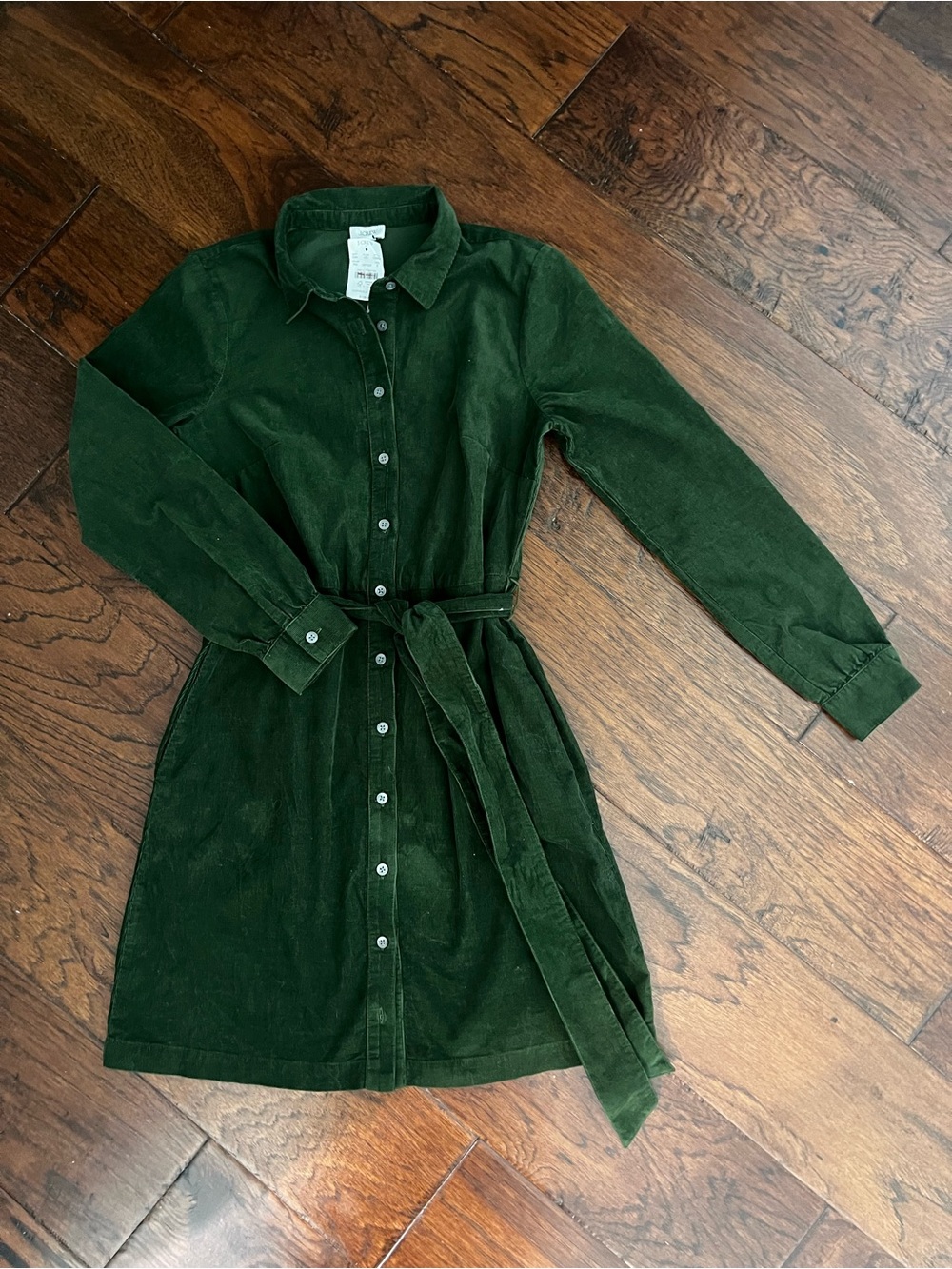 J.Crew Dark Green Corduroy Shirt Dress | Tie Waist | Size 2 | NWT